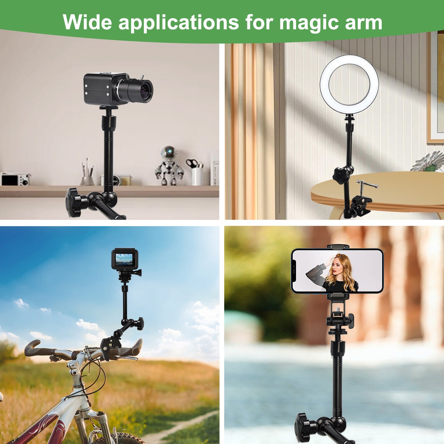 MOKOSE Adjustable Articulating Magic Arm and Super Clamps with 1/4”and 3/8” Threaded for Cameras, LCD Monitors/LED Lights, Webcams